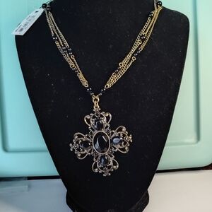 Cookie Lee Black and Gold Cross Necklace